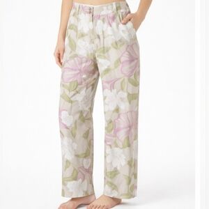 Kate Hill 100% Silk Tropical Floral Hawaiian Resort Coastal Grandma Pants Large